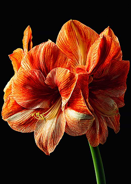 Orange Amaryllis Flower Black Background