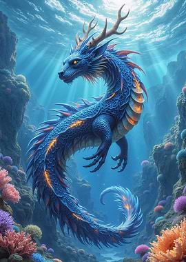 Blue Dragon in Underwater Coral Reef