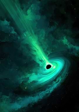 Black Hole with Green Nebula