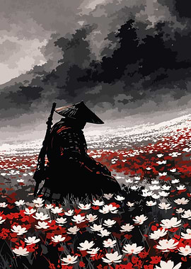 Samurai in a Field of Flowers