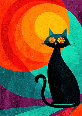 Psychedelic Black Cat Art