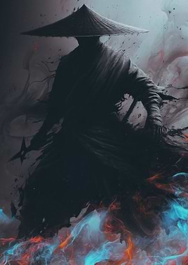 Mysterious Samurai Warrior with Shuriken