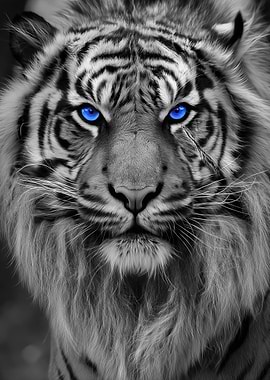Intense White Tiger with Blue Eyes