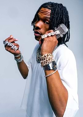 Lil Baby with Jewelry and Microphone