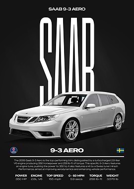 Saab 9-3 Aero Car Poster
