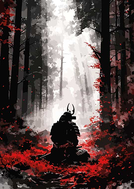 Samurai in a Red Forest