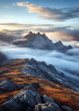 Misty Mountain Peaks at Sunrise