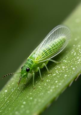 Green Lacewing Insect on Leaf
