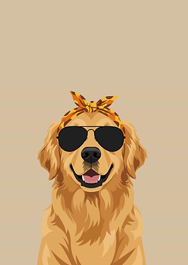 Golden Retriever Dog Wearing Sunglasses and Bandana