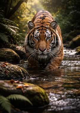 Tiger walking in a stream