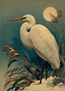Great Egret in Snowy Reeds