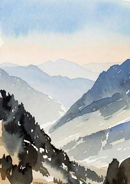 Watercolor Mountain Landscape