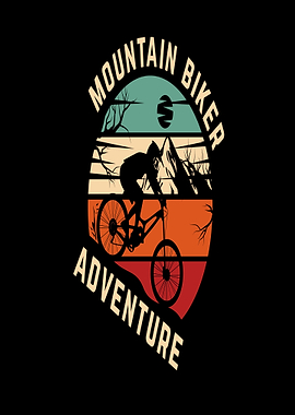 Mountain Biker Adventure Retro Sunset