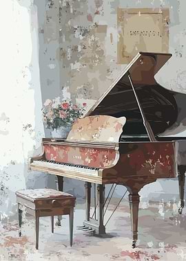 Vintage Grand Piano with Flowers