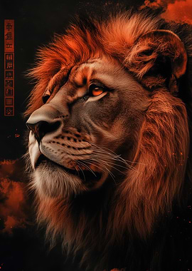 Majestic Lion Portrait with Fiery Mane