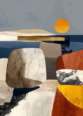Abstract Landscape with Geometric Shapes
