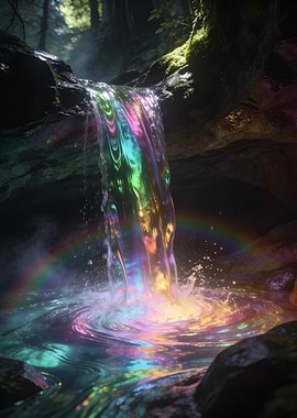 Magical Rainbow Waterfall in Forest
