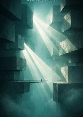 Weightless City with Solitary Figure