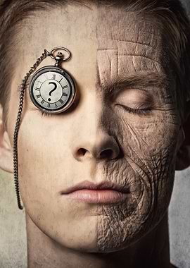 Split Face Showing Youth and Old Age