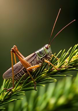 Grasshopper on a Pine Branch