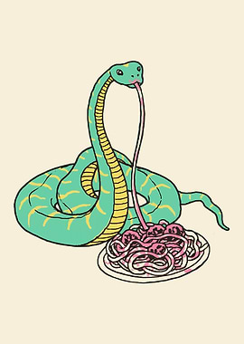 Snake eating spaghetti and meatballs