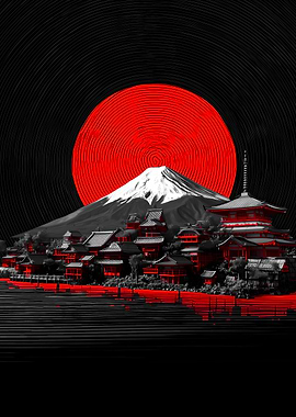 Mount Fuji with Japanese Village