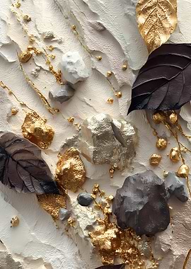Textured Abstract with Gold and Leaves