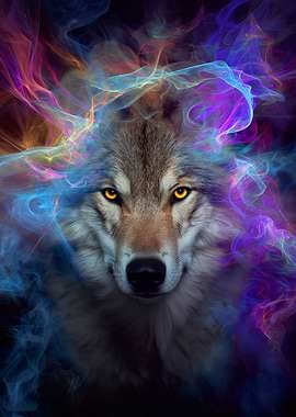 Wolf with Colorful Smoke