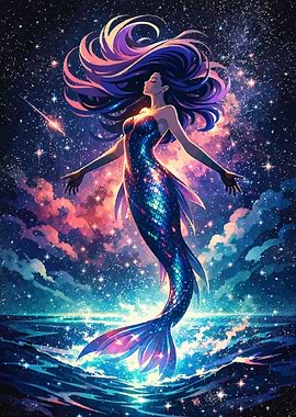 Cosmic Mermaid in Starry Ocean