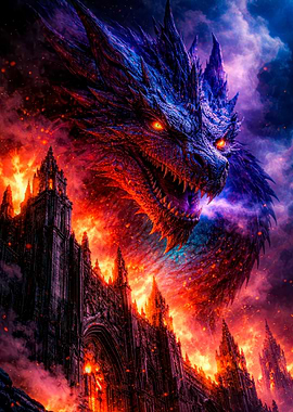 Dragon Over Fiery Castle
