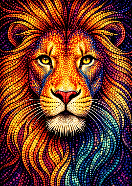 Vibrant Mosaic Lion Portrait
