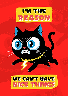 Funny Grumpy Cat with Lightning Necklace