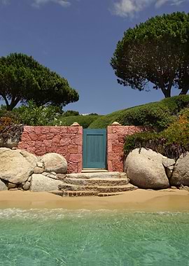 Beach Gate with Stone Wall and Trees in Corsica