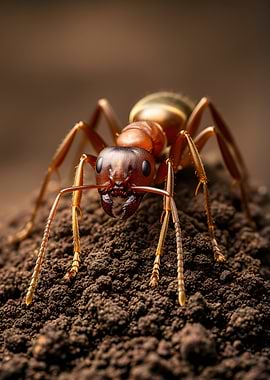 Close-up of a Red Ant on Soil