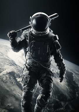 Astronaut with Baseball Bat in Space
