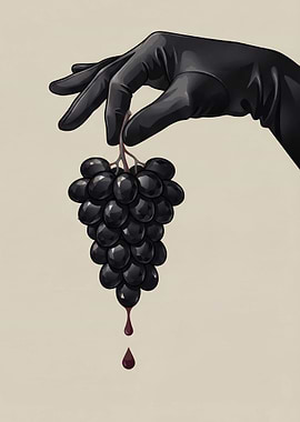 Minimalist Black Glove Grapes Drip Wine