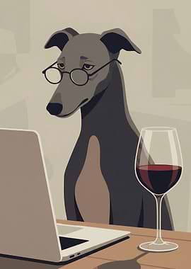 Dog with Glasses and Wine