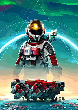 Astronaut and Spaceship on Alien Planet