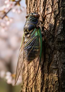 Cicada on a Tree Trunk