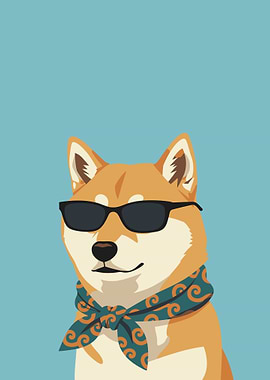 Cool Shiba Inu Dog with Sunglasses and Scarf