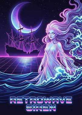 Retrowave Siren and Ship