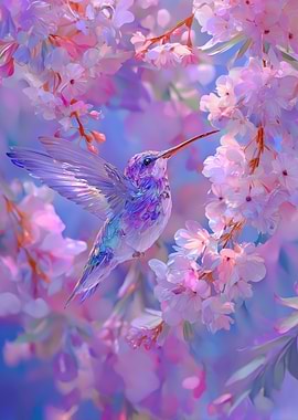 Hummingbird Among Cherry Blossoms