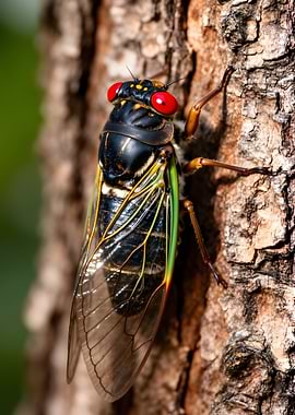 Cicada on Tree Bark