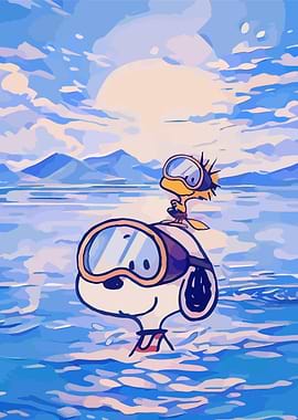 Snoopy and Woodstock go snorkeling