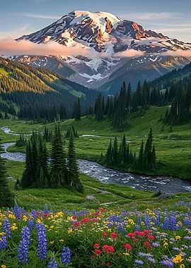 Majestic Mountain Landscape with Wildflowers