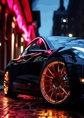 Sleek Black Car with Neon Glow