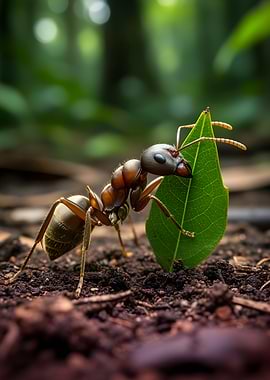Ant carrying a leaf