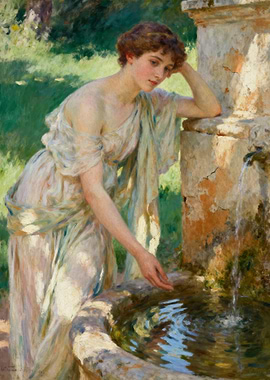 Young Woman at a Fountain