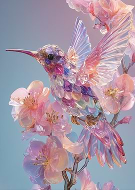 Iridescent Hummingbird on Cherry Blossoms