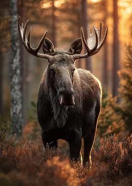 Majestic Moose in Golden Forest Light